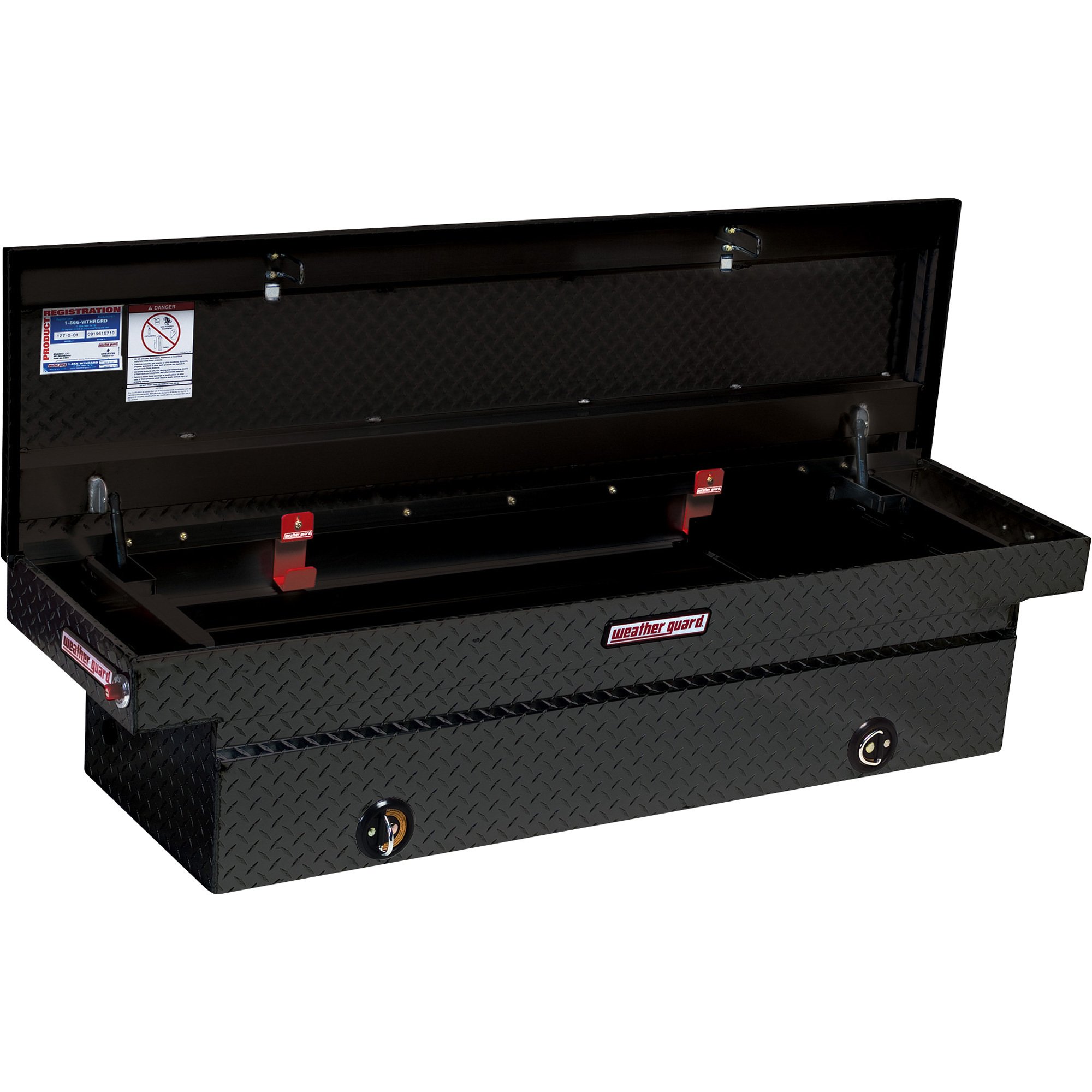 Weather Guard Full-Size Saddle Truck Tool Box — Aluminum, Textured Matte Black, Rotary Latches, 71.5in. x 20.25in. x 18.5in., Model# 127-52-02
